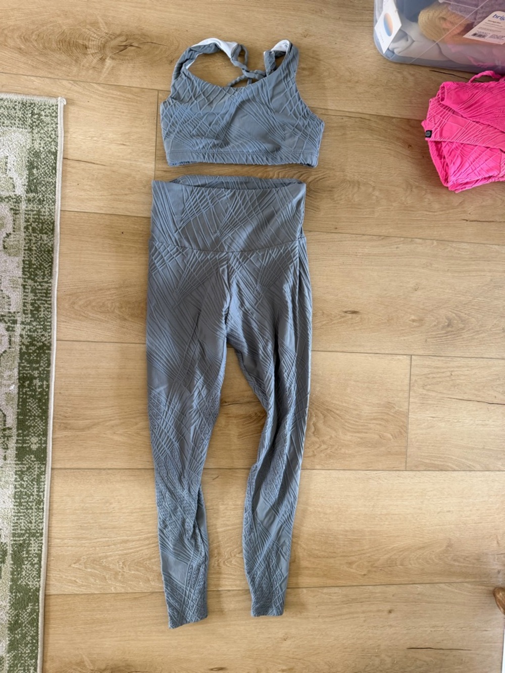 Onzie Textured Grey Active Set - High Waist Leggings + Sports Bra